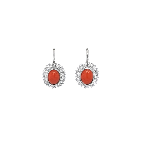 White Gold Earrings with Coral