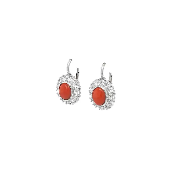 White Gold Earrings with Coral