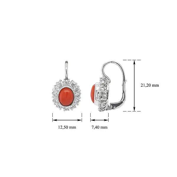 White Gold Earrings with Coral
