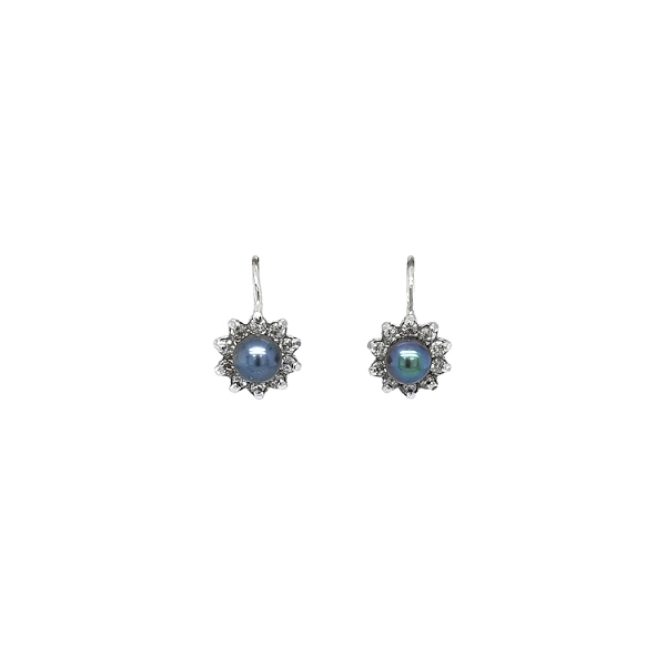 Earrings with Black Pearl and Zircons
