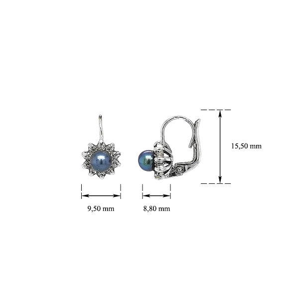 Earrings with Black Pearl and Zircons