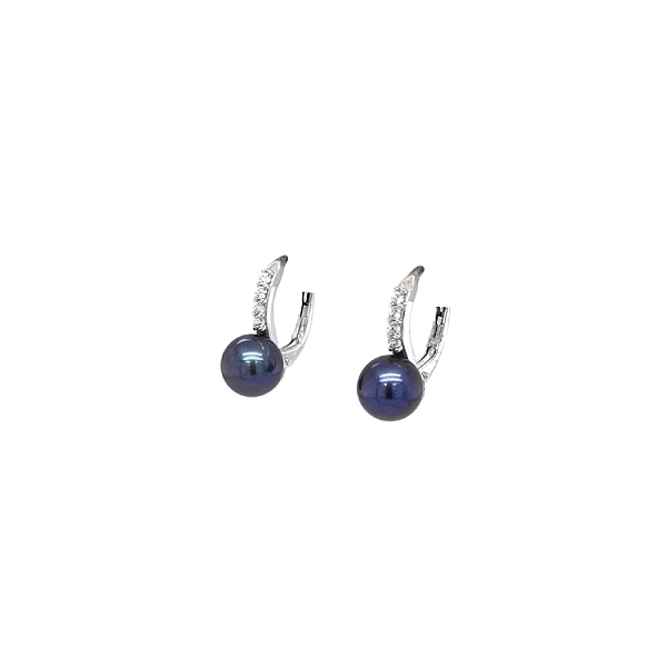 Earrings with Black Pearl and Zircons