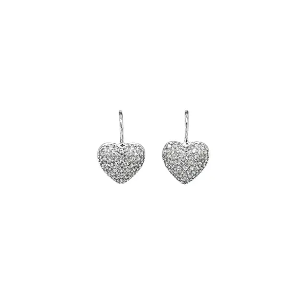 Earrings Heart with Zircones in White Gold