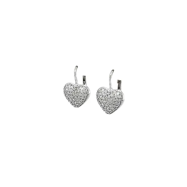 Earrings Heart with Zircones in White Gold