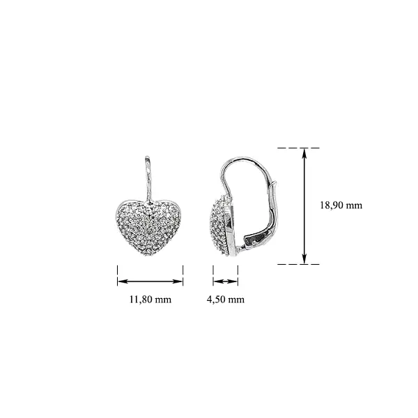Earrings Heart with Zircones in White Gold