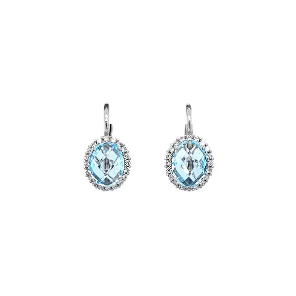Hanging Earrings Decorated with Blue Topaz on Elegant White Gold