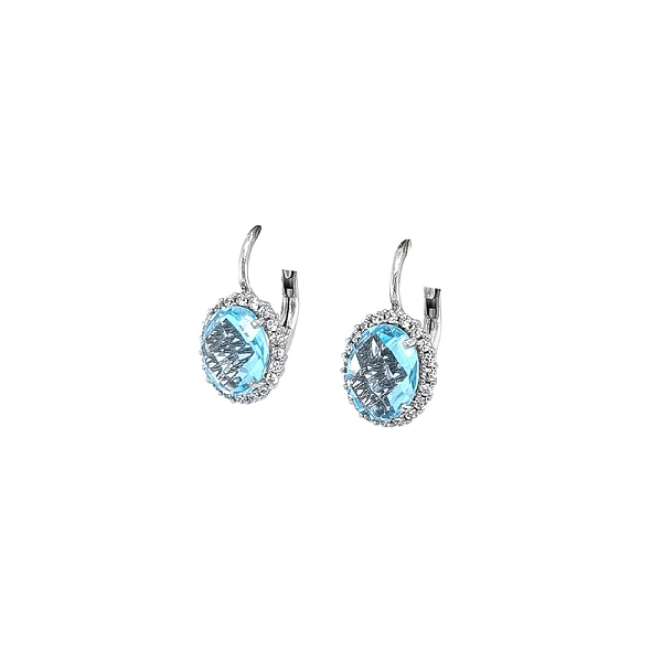 Hanging Earrings Decorated with Blue Topaz on Elegant White Gold