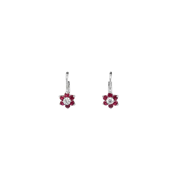 Earrings with Red Stone in White Gold