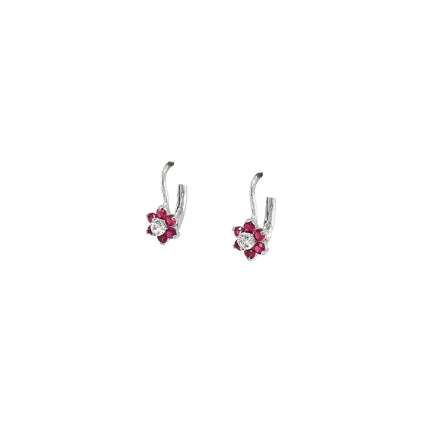 Earrings with Red Stone in White Gold