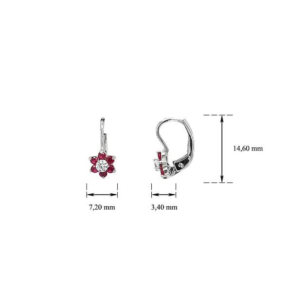 Earrings with Red Stone in White Gold