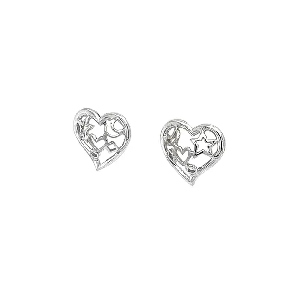 Earrings Heart, Star, Moon made of White Gold