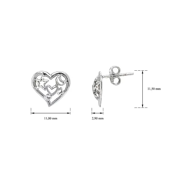 Earrings Heart, Star, Moon made of White Gold