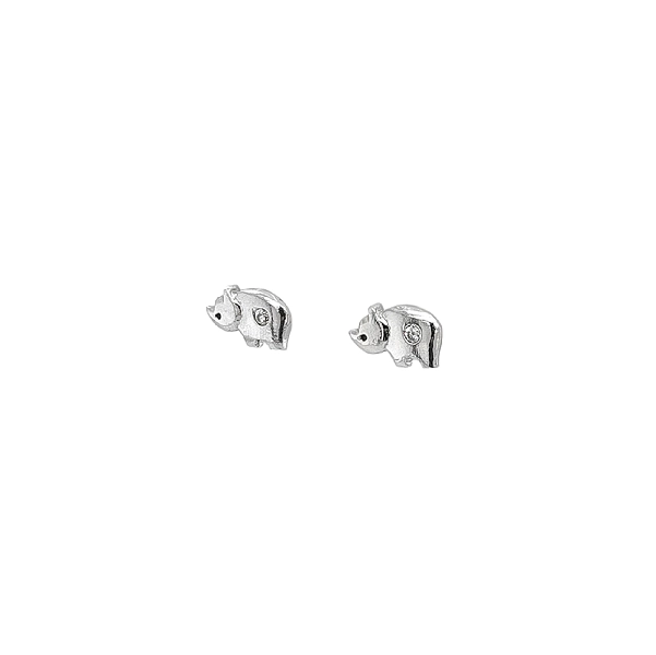White Gold Rhinoceros Earrings with Zircons