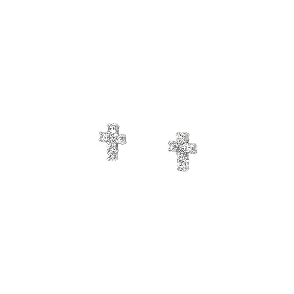 Earrings in the shape of a cross made of white gold with zircons