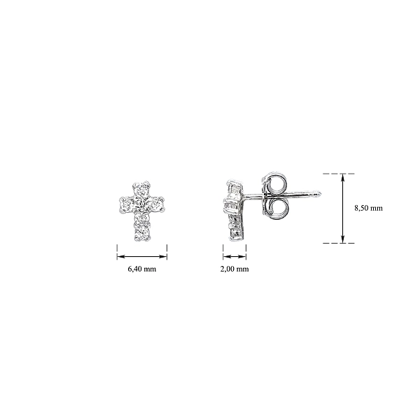Earrings in the shape of a cross made of white gold with zircons