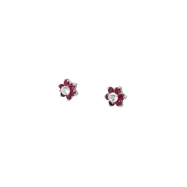Luxury Floral Earrings Decorated with Rubies and Clear Gems