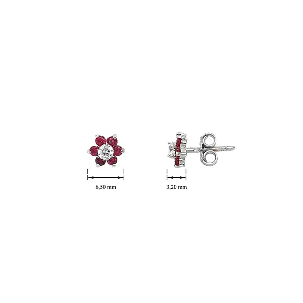 Luxury Floral Earrings Decorated with Rubies and Clear Gems