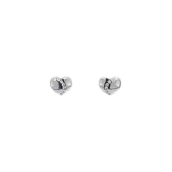 Earrings Earrings in White Gold in the Shape of Hearts Decorated with Zircons