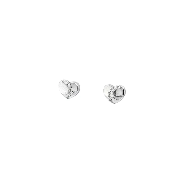Earrings Earrings in White Gold in the Shape of Hearts Decorated with Zircons