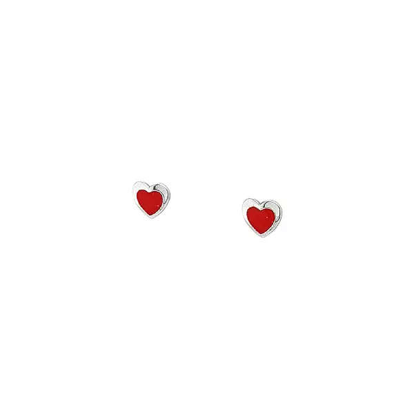 White Gold Earrings with Enamel Hearts