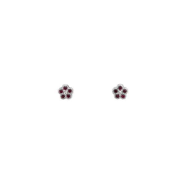 Earrings in the shape of a flower in White Gold with Rubies