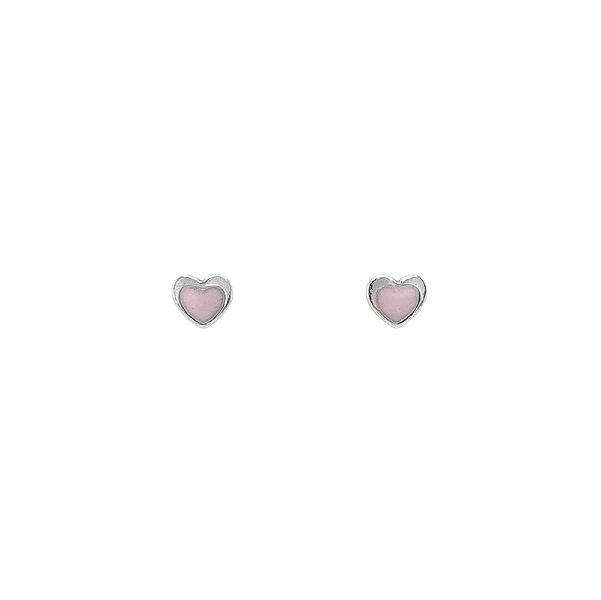 White Gold Butterfly Earrings with Pink Enamel