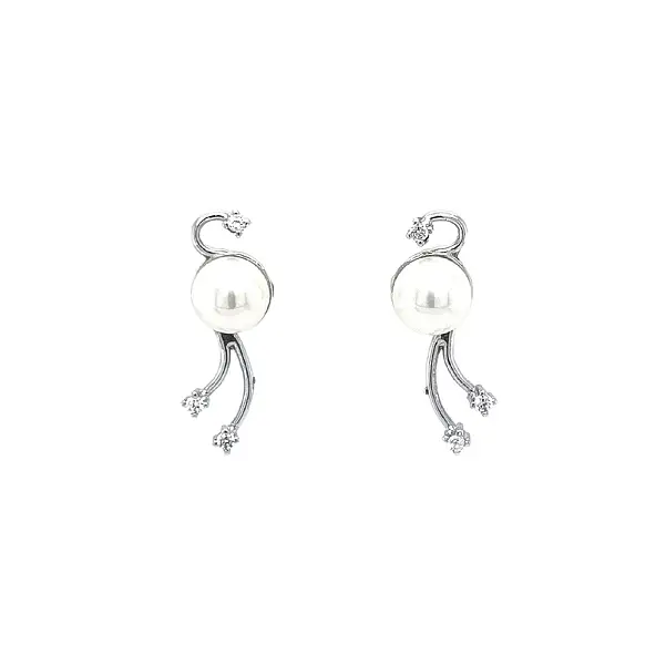 White Gold Pearl Earrings