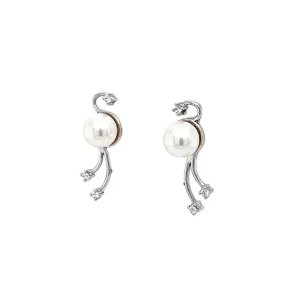 White Gold Pearl Earrings