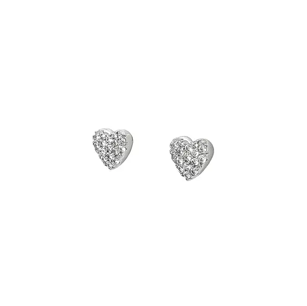 White Gold Heart Earrings Decorated with Sparkling Zircons