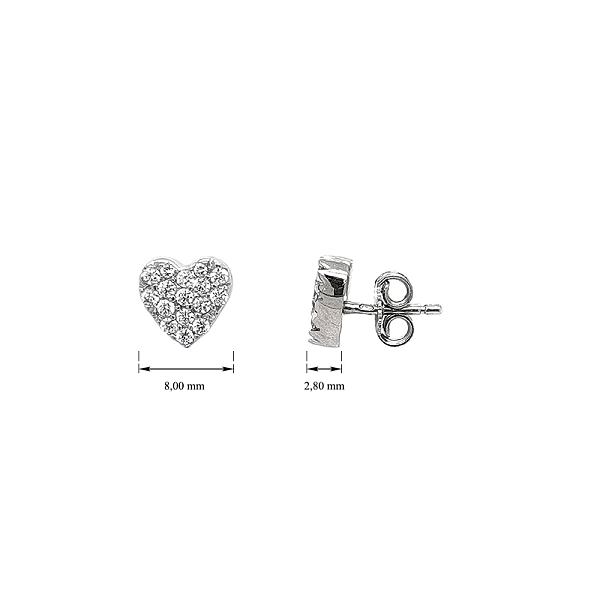 White Gold Heart Earrings Decorated with Sparkling Zircons