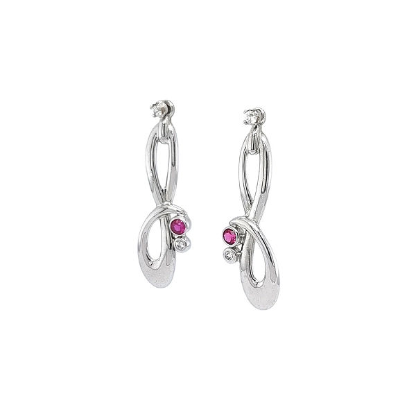 Luxury White Gold Earrings with Ruby and Zircons