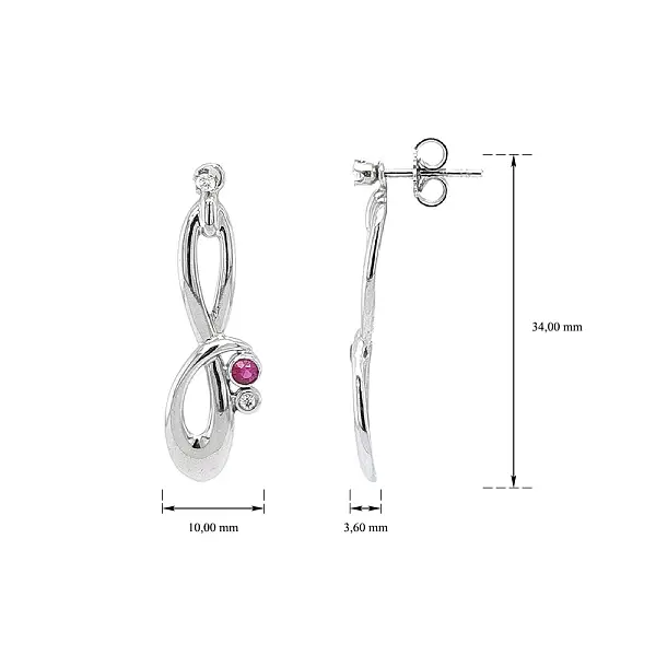 Luxury White Gold Earrings with Ruby and Zircons