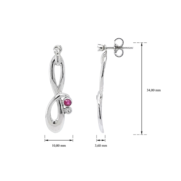 Luxury White Gold Earrings with Ruby and Zircons