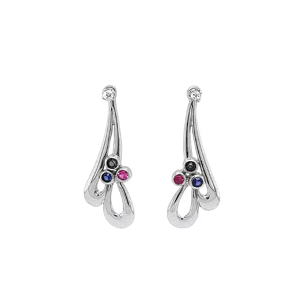 Stylish White Gold Earrings with Variegated Stones
