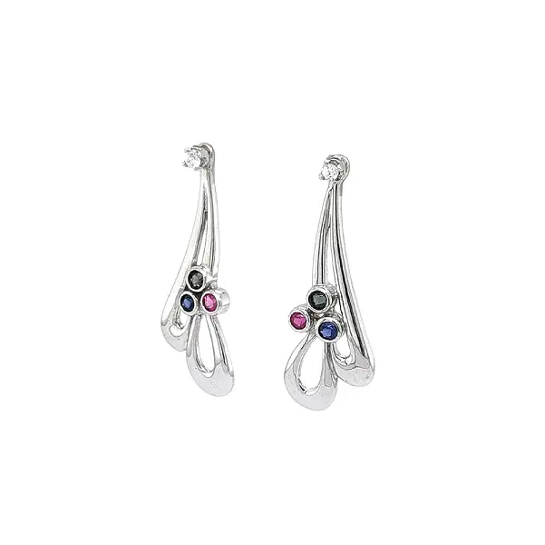 Stylish White Gold Earrings with Variegated Stones