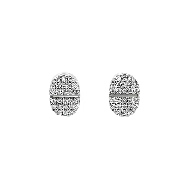 Luxury White Gold Oval Earrings with Shining Zircons