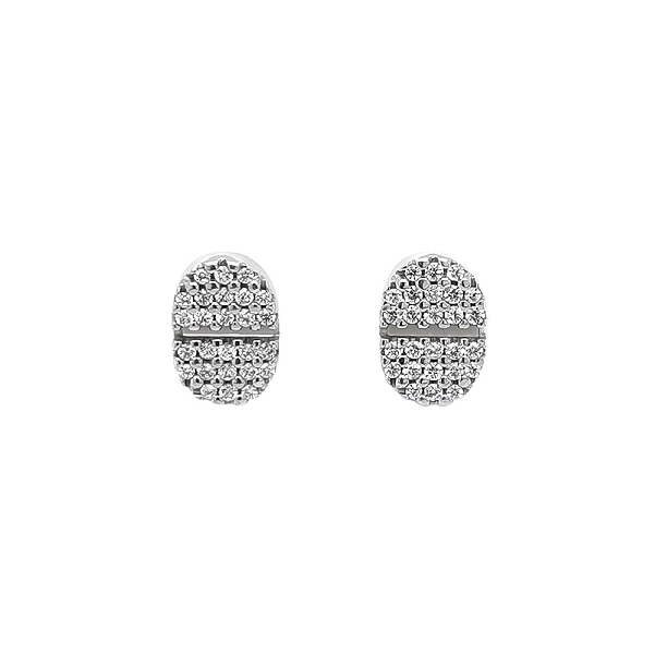 Luxury White Gold Oval Earrings with Shining Zircons