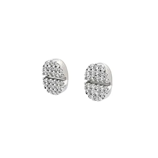 Luxury White Gold Oval Earrings with Shining Zircons
