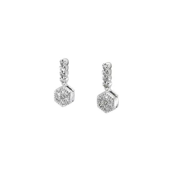 Earrings with Shining Zircons in Modern Design in White Gold