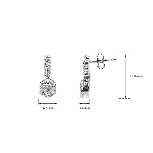 Earrings with Shining Zircons in Modern Design in White Gold