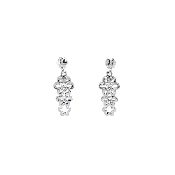 White Gold Earrings with Flower Pattern and Zircones