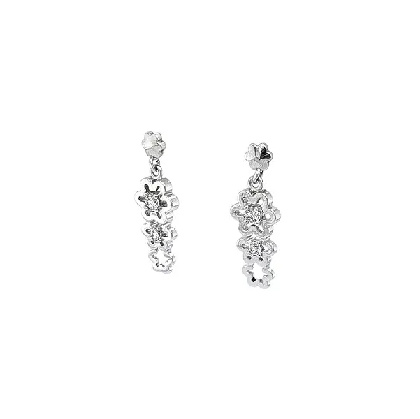 White Gold Earrings with Flower Pattern and Zircones