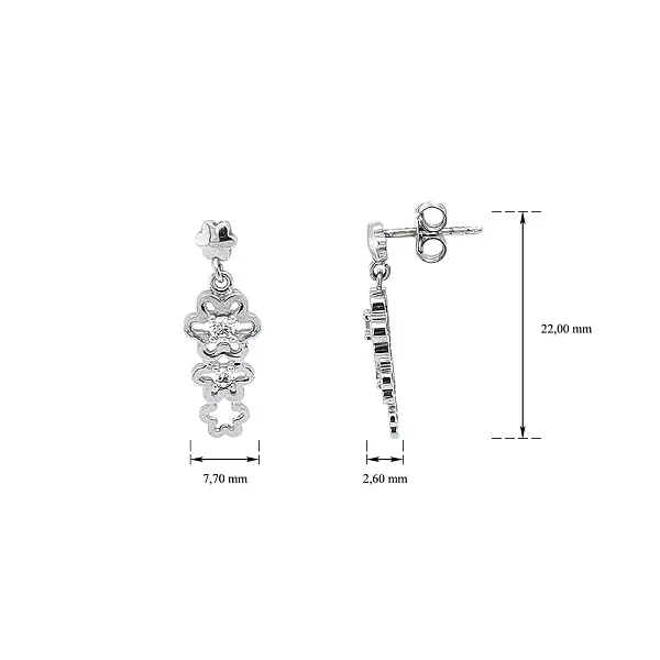 White Gold Earrings with Flower Pattern and Zircones