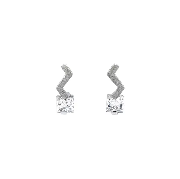 Modern White Gold Earrings with Distinctive Zircons