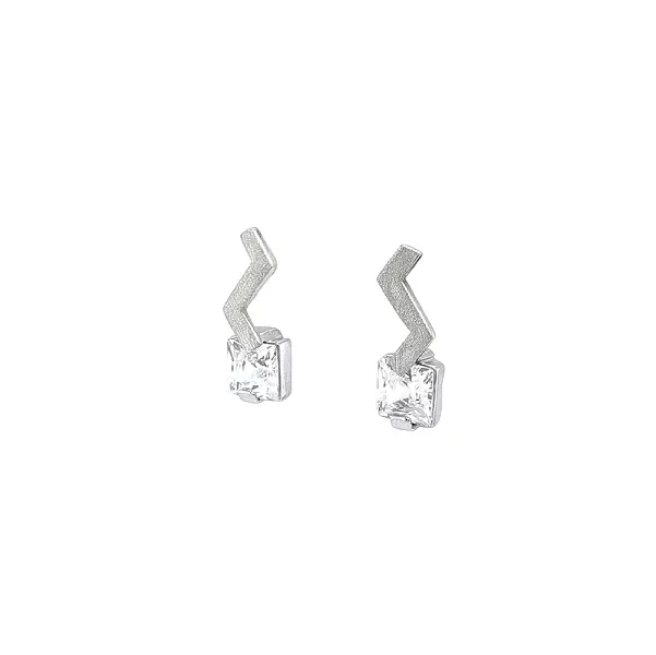 Modern White Gold Earrings with Distinctive Zircons