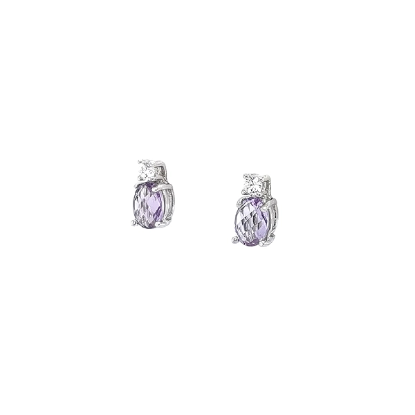 Gold Earrings with Amethyst and Shining Zircon