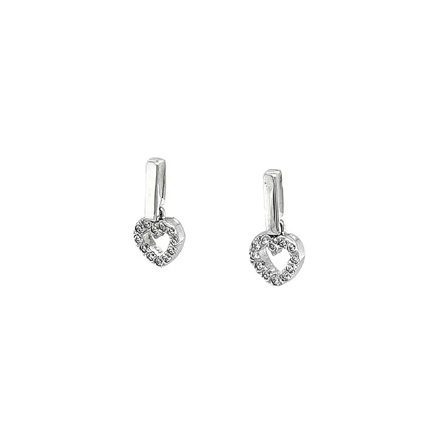Earrings in Heart Shape Decorated with Zircones in White Gold