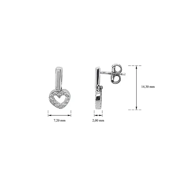 Earrings in Heart Shape Decorated with Zircones in White Gold