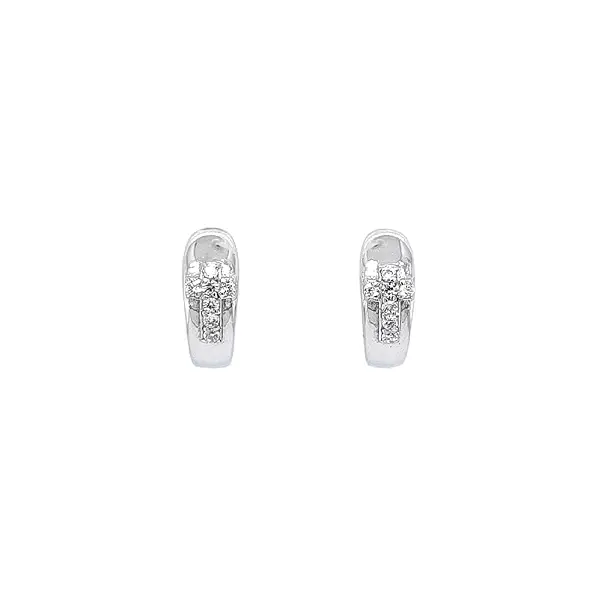 Round Earrings Cross with White Gold Zircons