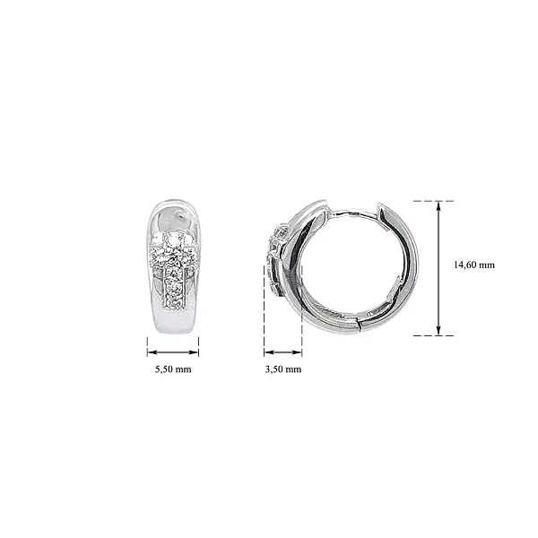Round Earrings Cross with White Gold Zircons